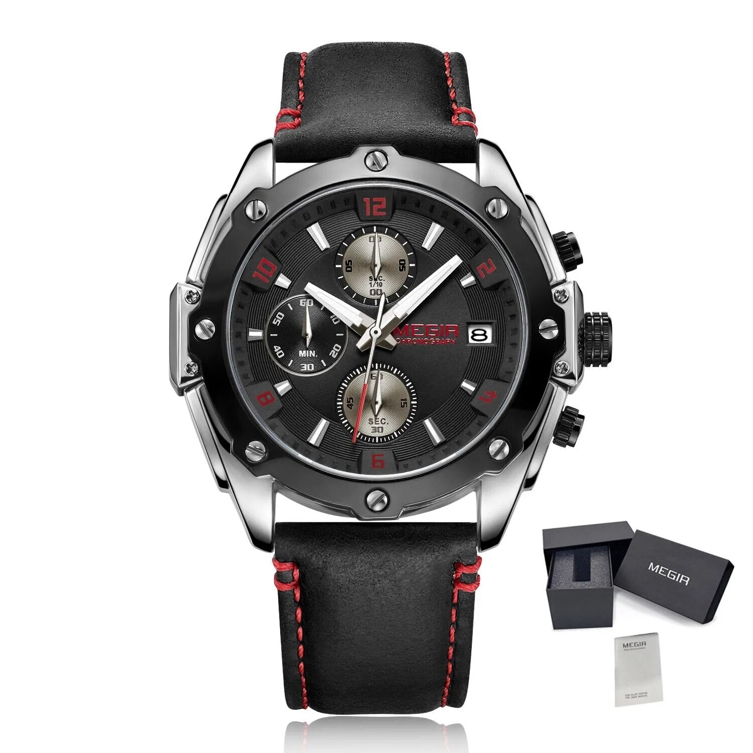 MEGIR Chronograph Men Business Watch Leather Strap Quartz Military Watch Clock Waterproof Date Clock Wristwatch Relogio Masculino 2074