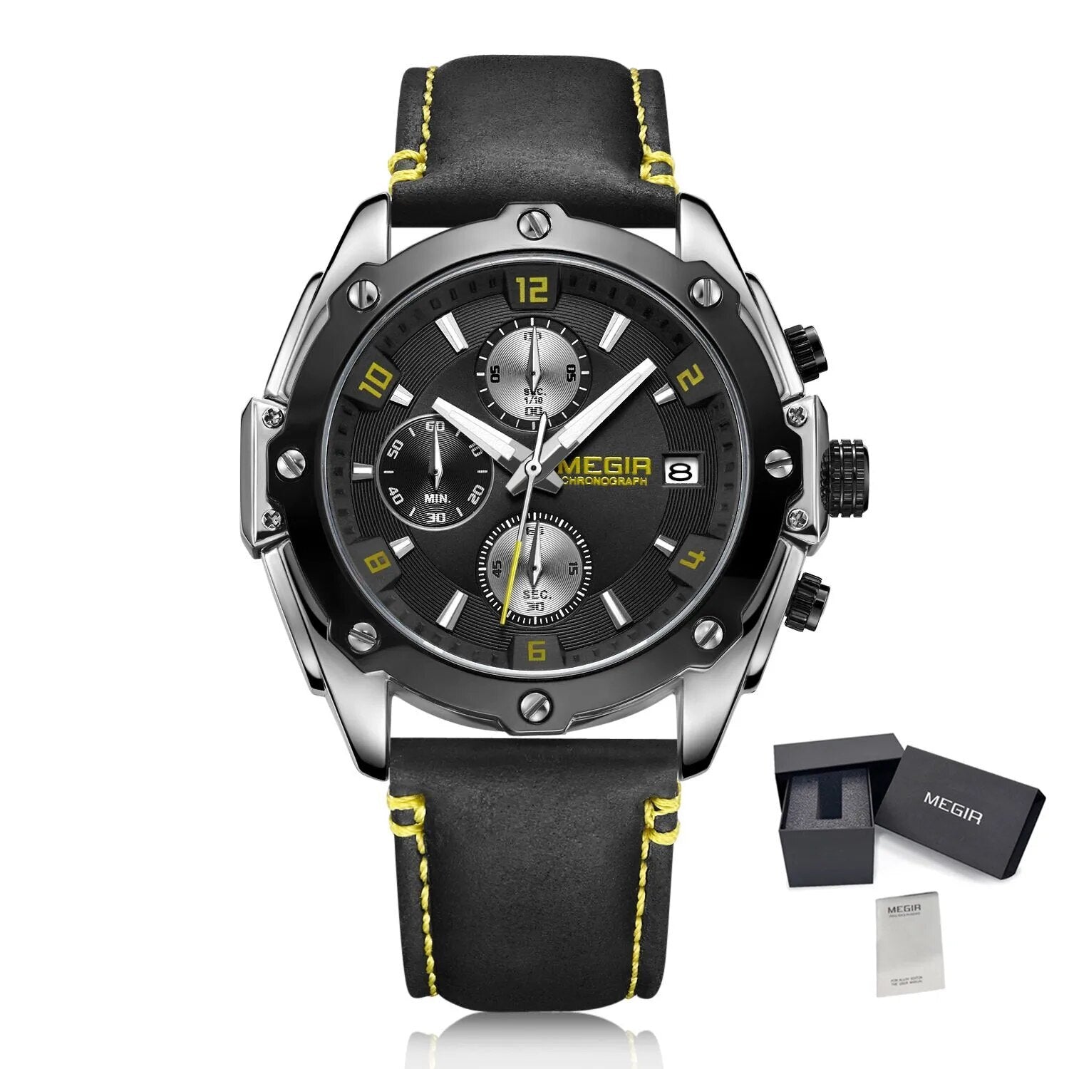 MEGIR Chronograph Men Business Watch Leather Strap Quartz Military Watch Clock Waterproof Date Clock Wristwatch Relogio Masculino 2074