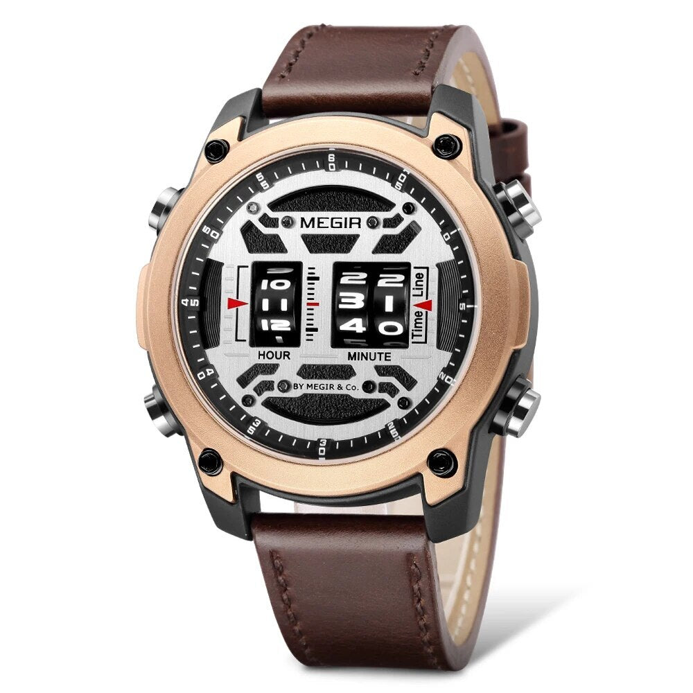 MEGIR Men's Watch Roller Business Casual Wristwatch Leather Fashion Sports Quartz Watch Chronograph Waterproof Male Clock 2142
