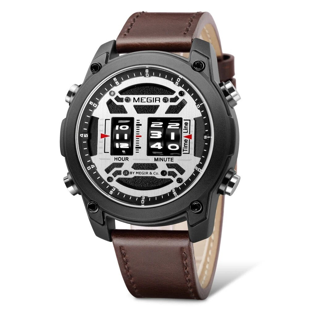 MEGIR Men's Watch Roller Business Casual Wristwatch Leather Fashion Sports Quartz Watch Chronograph Waterproof Male Clock 2142