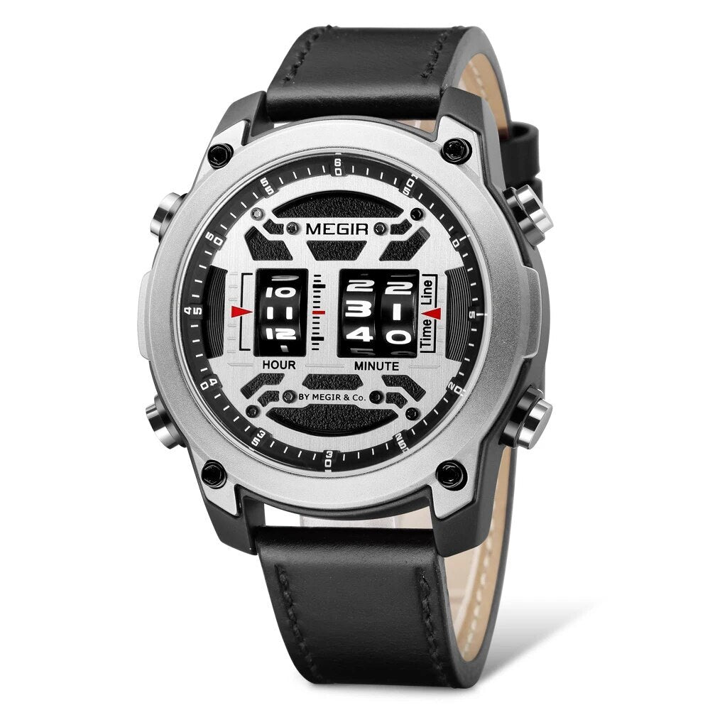 MEGIR Men's Watch Roller Business Casual Wristwatch Leather Fashion Sports Quartz Watch Chronograph Waterproof Male Clock 2142