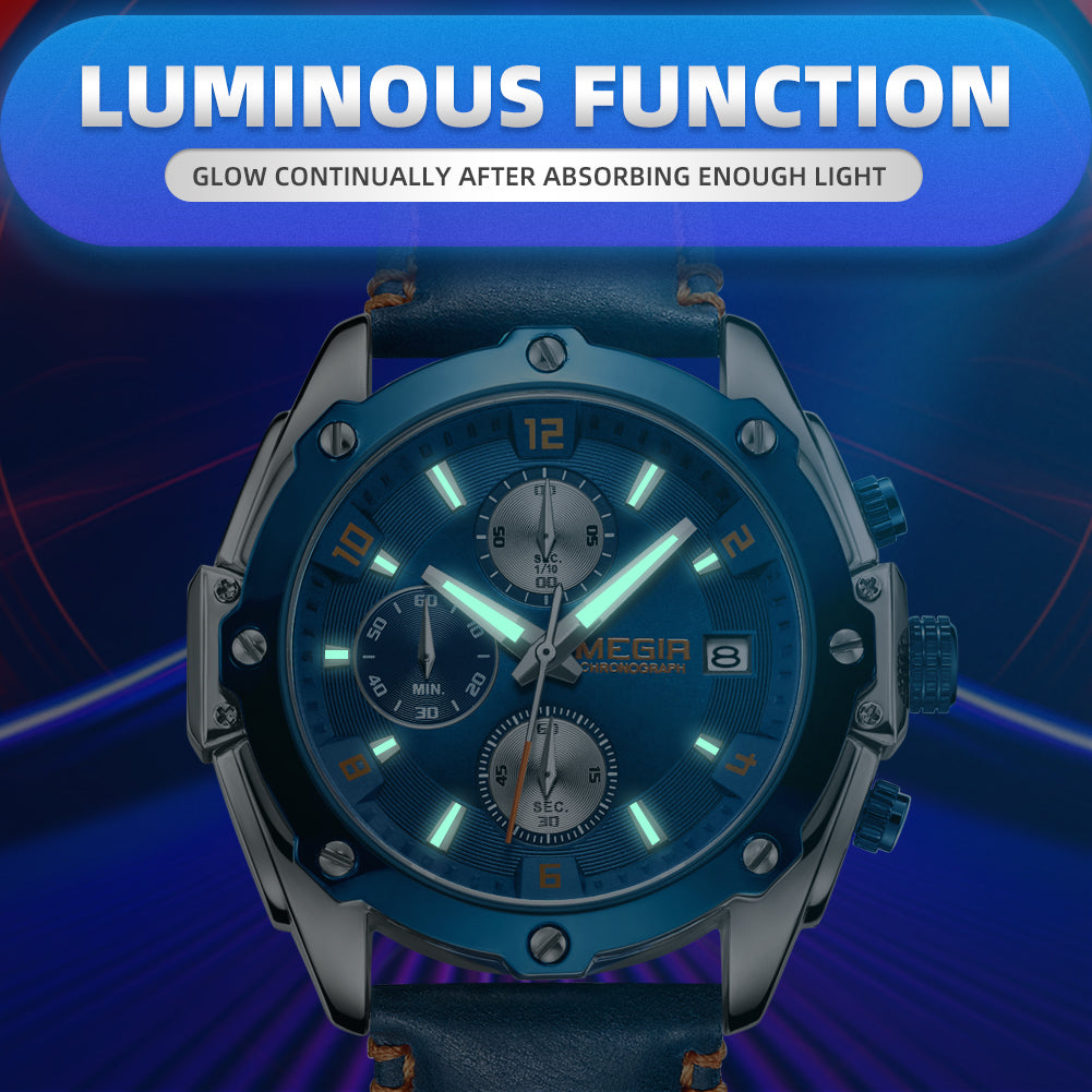 MEGIR Chronograph Men Business Watch Leather Strap Quartz Military Watch Clock Waterproof Date Clock Wristwatch Relogio Masculino 2074