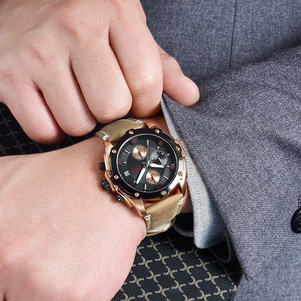 MEGIR Chronograph Men Business Watch Leather Strap Quartz Military Watch Clock Waterproof Date Clock Wristwatch Relogio Masculino 2074