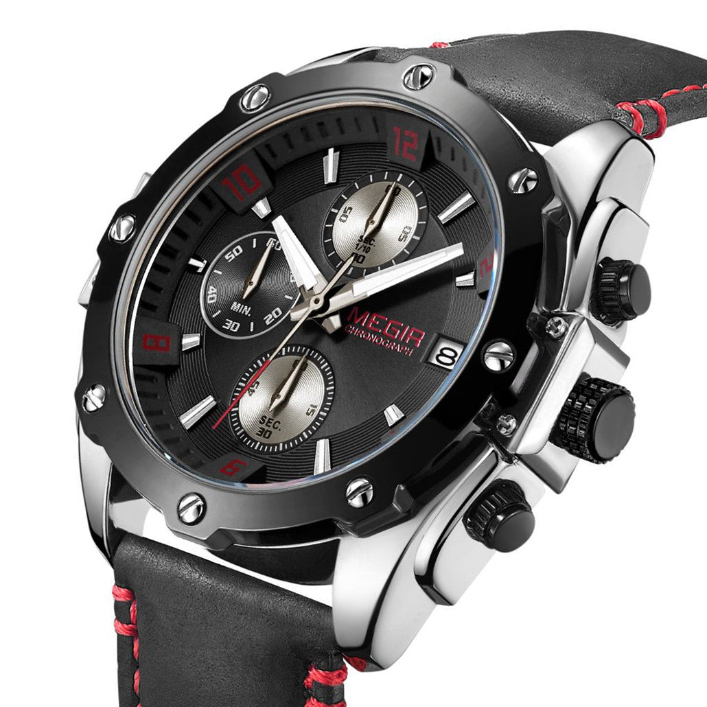 MEGIR Chronograph Men Business Watch Leather Strap Quartz Military Watch Clock Waterproof Date Clock Wristwatch Relogio Masculino 2074