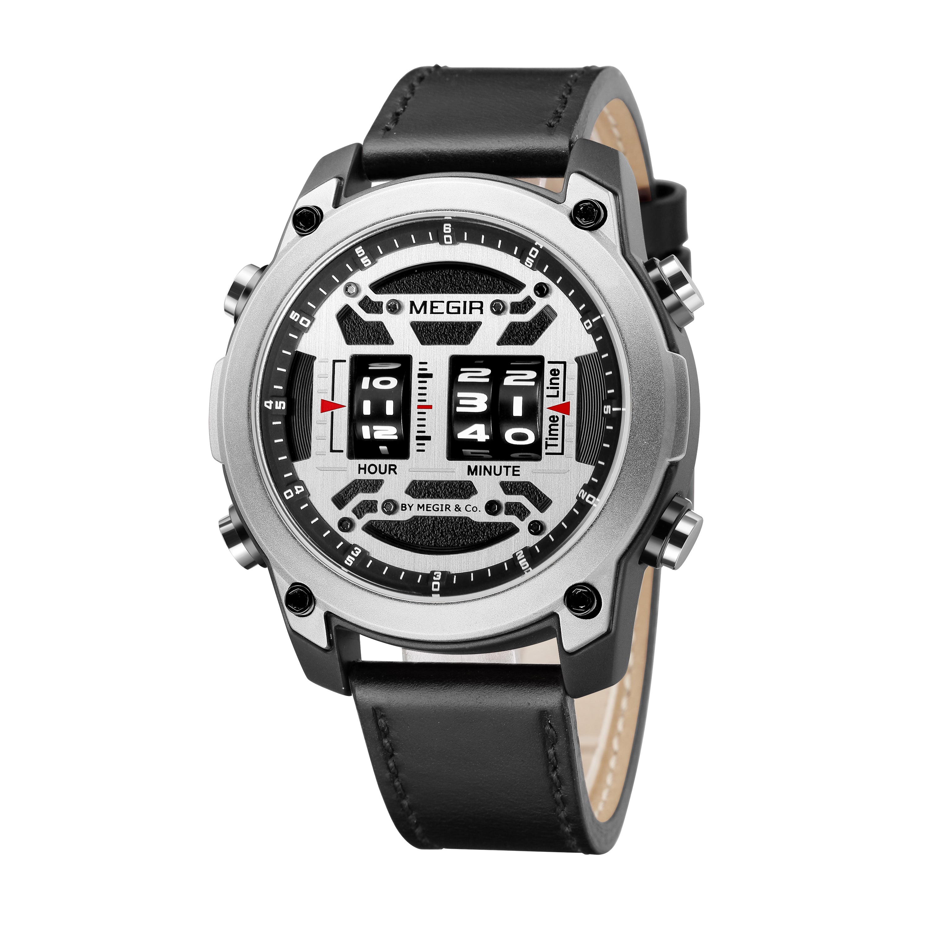 MEGIR Men's Watch Roller Business Casual Wristwatch Leather Fashion Sports Quartz Watch Chronograph Waterproof Male Clock 2142