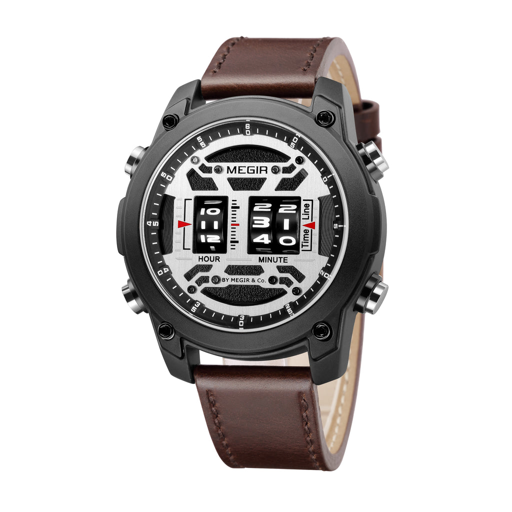 MEGIR Men's Watch Roller Business Casual Wristwatch Leather Fashion Sports Quartz Watch Chronograph Waterproof Male Clock 2142