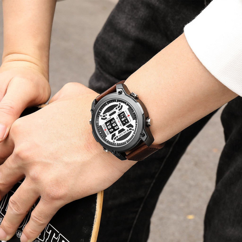 MEGIR Men's Watch Roller Business Casual Wristwatch Leather Fashion Sports Quartz Watch Chronograph Waterproof Male Clock 2142