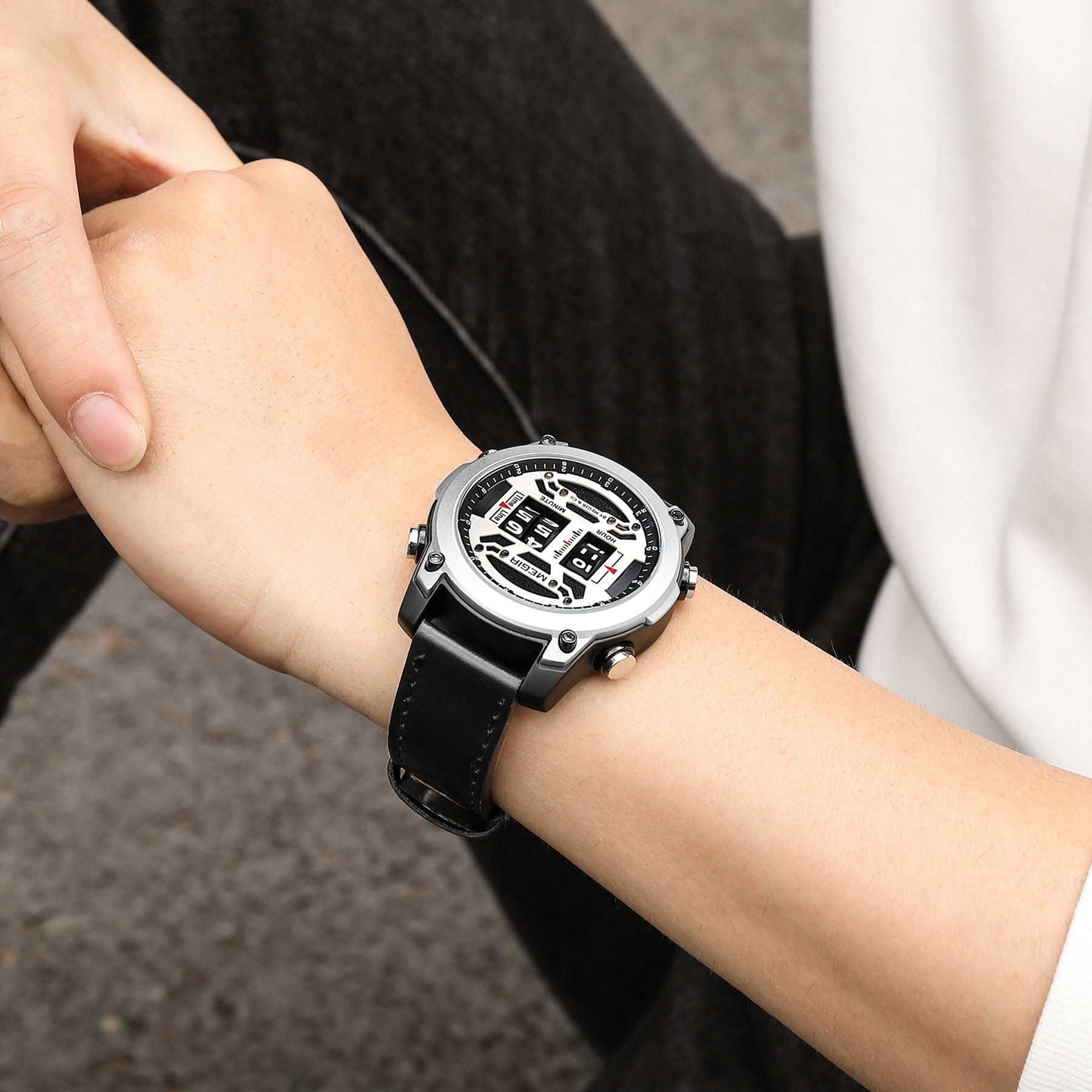 MEGIR Men's Watch Roller Business Casual Wristwatch Leather Fashion Sports Quartz Watch Chronograph Waterproof Male Clock 2142