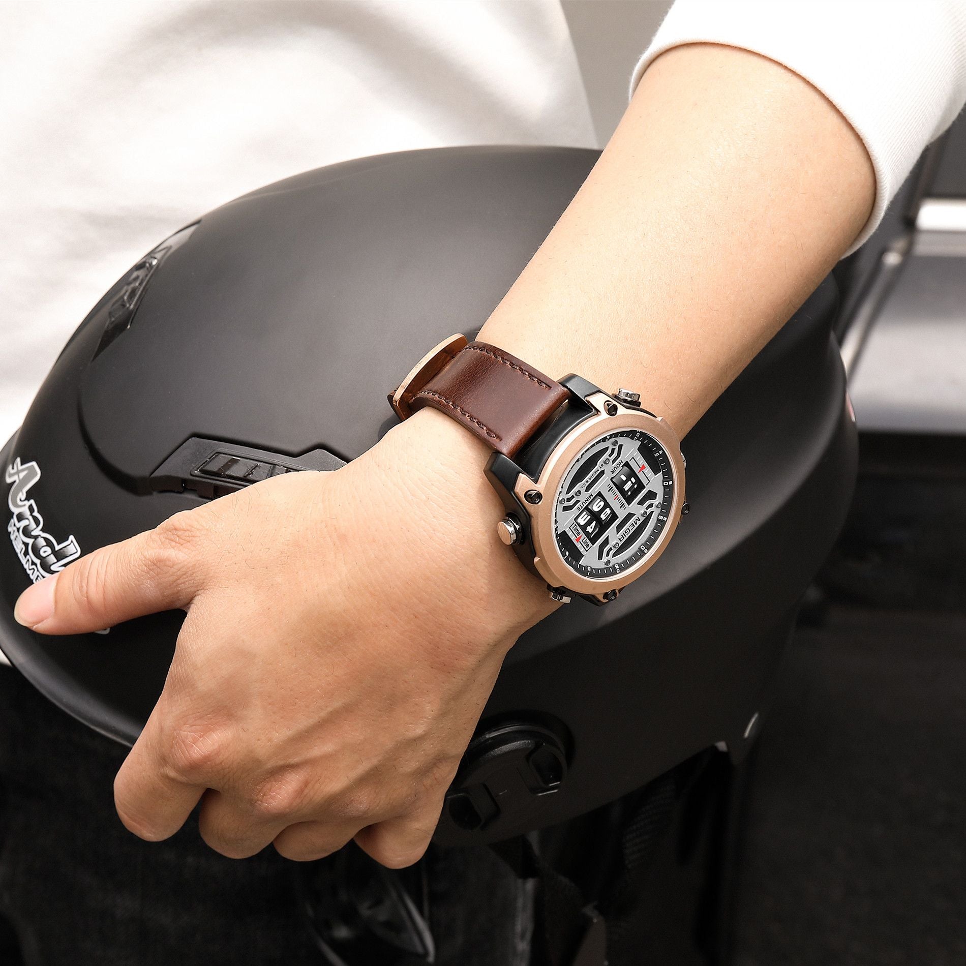 MEGIR Men's Watch Roller Business Casual Wristwatch Leather Fashion Sports Quartz Watch Chronograph Waterproof Male Clock 2142